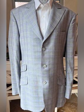Hollywood Studios Custom Made Men’s Gray Plaid Suit Jacket Blazer 42R